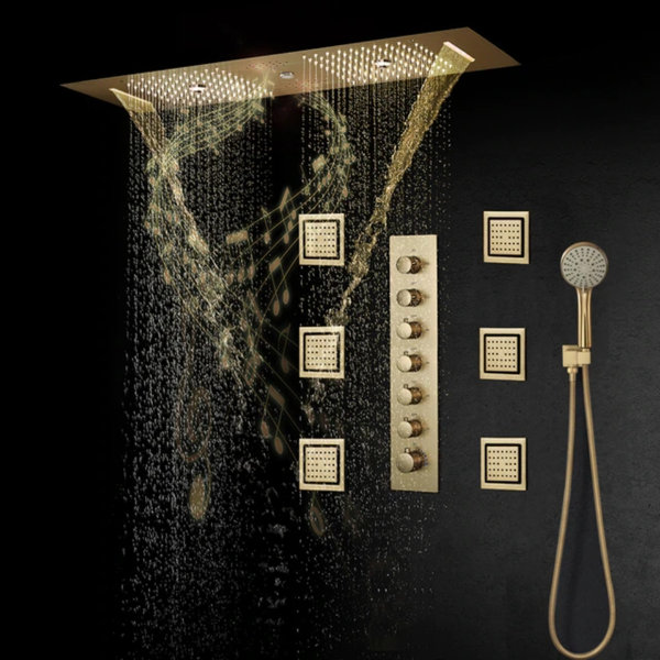 FontanaShowers Udine Remote Controlled Thermostatic Brushed Gold LED